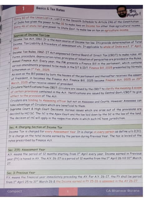 First page of CA/CMA Inter Direct Tax Compact Sep 26, Dec 26 & Jan 27 ✅ ~CA Bhanwar Borana