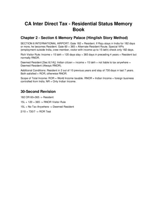 First page of Most compressed Summary notes of residential status