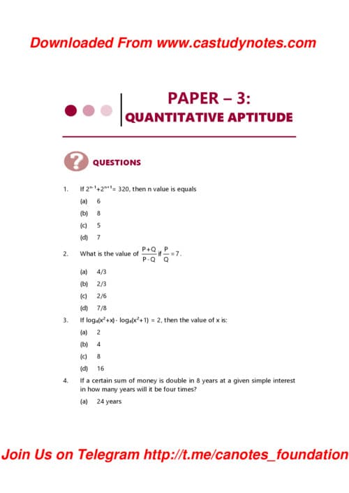 First page of CA FOUNDATION RTP SEP. 2026 Quantitative aptitude