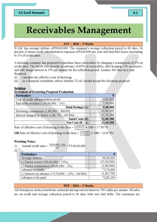 First page of FM receivables managment complier for question practice