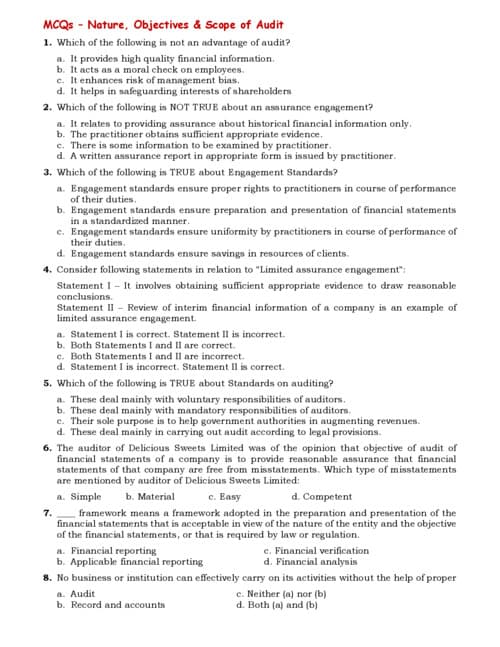 First page of Audit MCQ