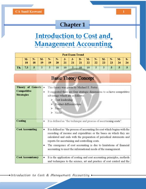 First page of Cost and Management Accounting E - Book CA Sunil Keswani Sir If Anybody wants PW CA intermediate Classes DM me ✅ ✅