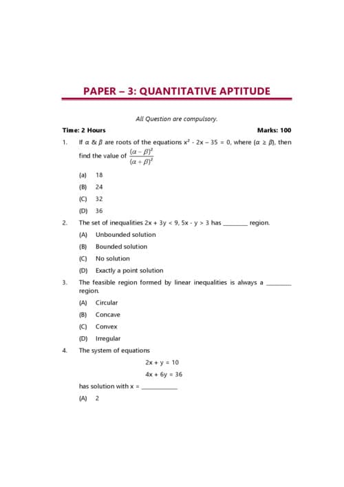 First page of Quantitative Aptitude May 2026 exam suggested answer