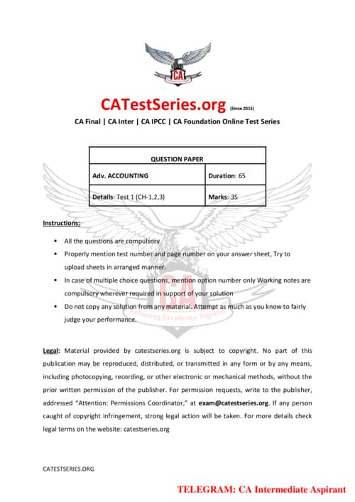 First page of Accounts Test Series No 1 If Anybody wants Hardik Sir and PW Ca Foundation Classes DM me