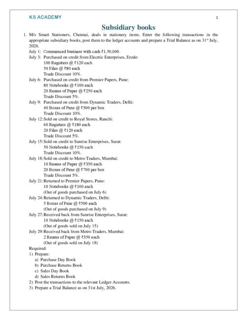 First page of Subsidiary Book Notes
