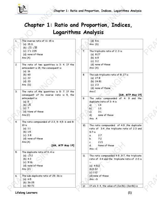 First page of Lifelong Learners QA Question Bank Latest Edition If Anybody wants PW, VC Gurukul and Parag Sir Classes DM me