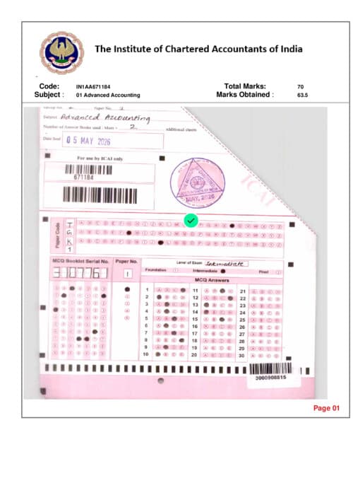 First page of CA inter accounts certified copy of rank holder of may 2026