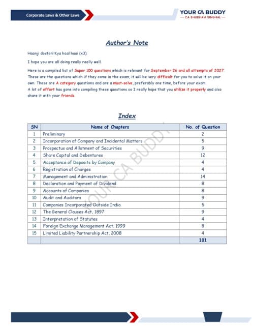 First page of Super 100 law question by your CA buddy