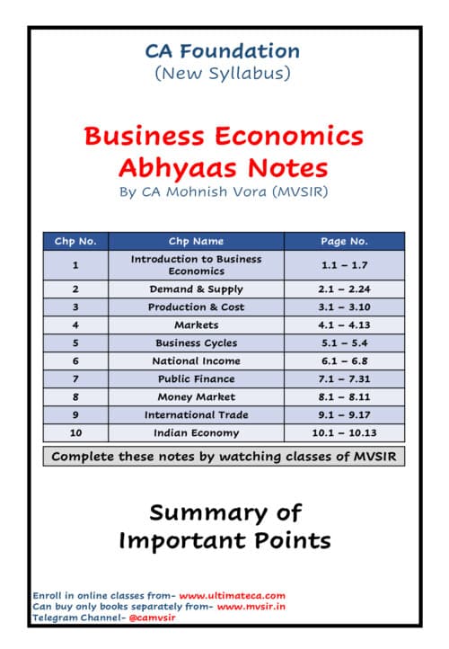 First page of Economics summary notes