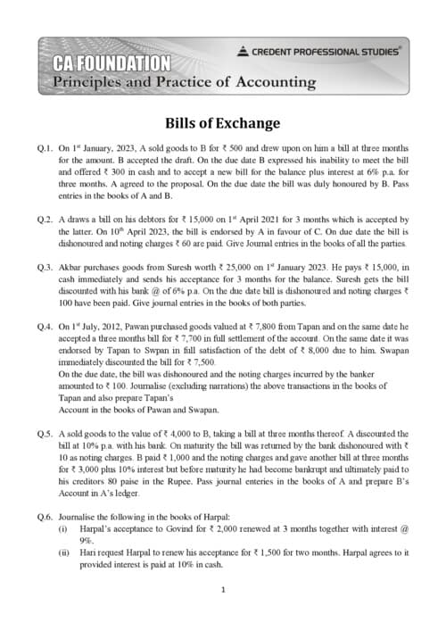 First page of Bills of exchange best questions