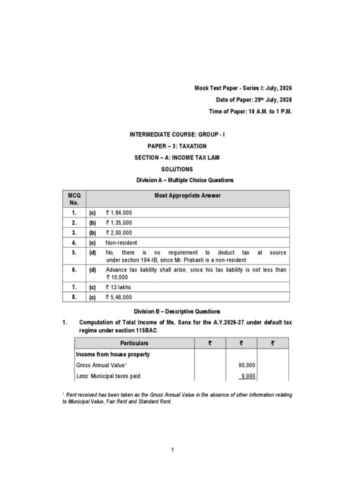 First page of CA inter september 2026 MTP series l solutions