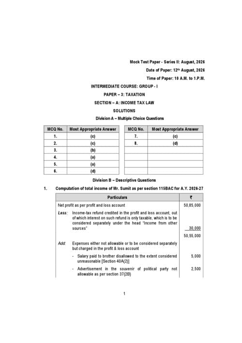 First page of CA inter September 26 MTP series ll solutions