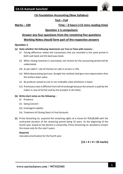 First page of practice paper accounts
