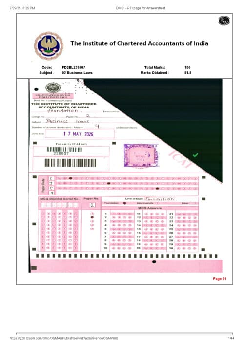 First page of Exclusive Law certified copy (Topper Answer sheet) May 25