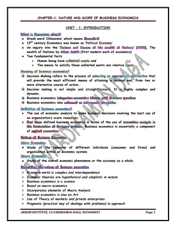 Economics Ch 1 NATURE AND SCOPE OF BUSINESS ECONOMICS