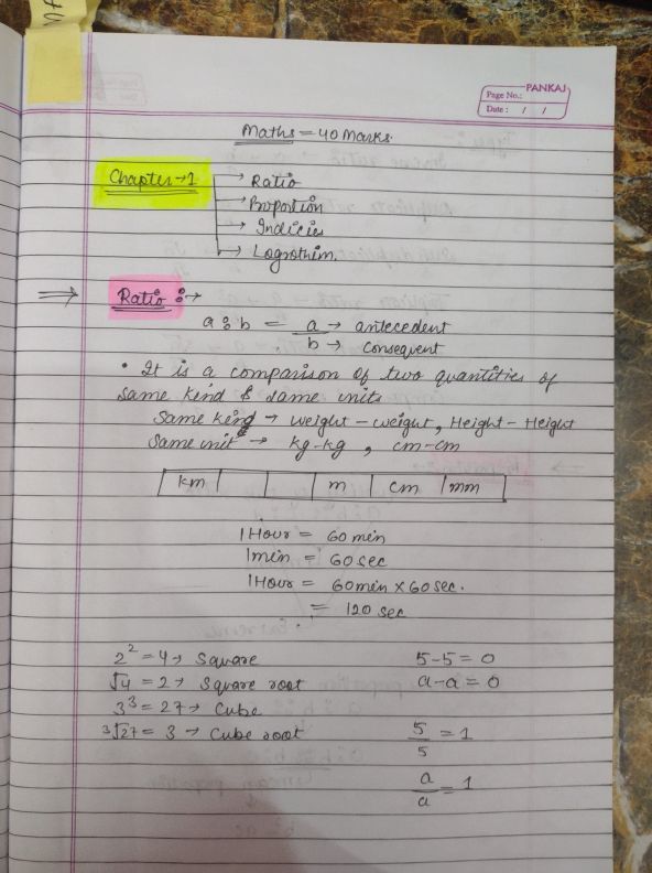 Ratio, proportion, indices, logarithm