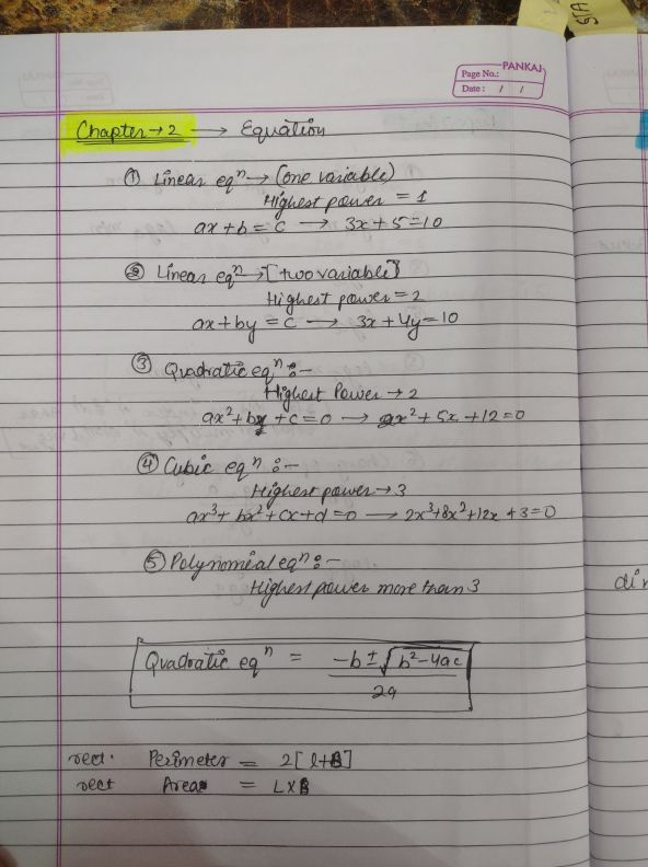 Maths Equations Notes