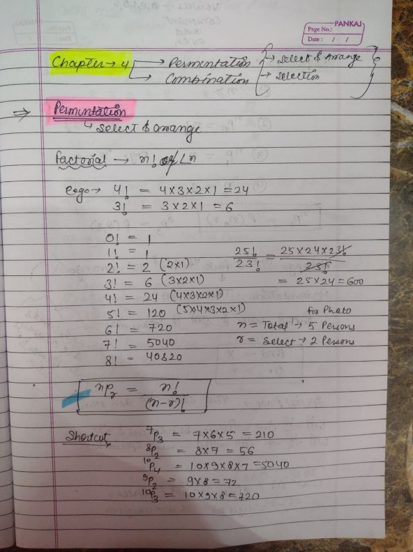 Maths Permutations, Combination Notes
