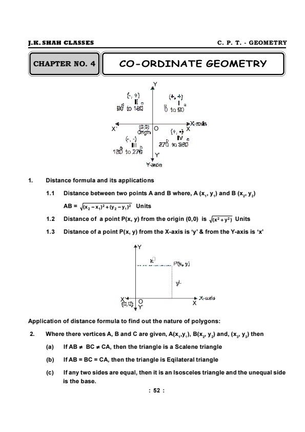 Chapter 4 Co-ordinate Geometry Notes