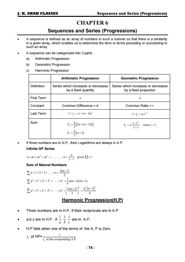 Sequence and Series Notes