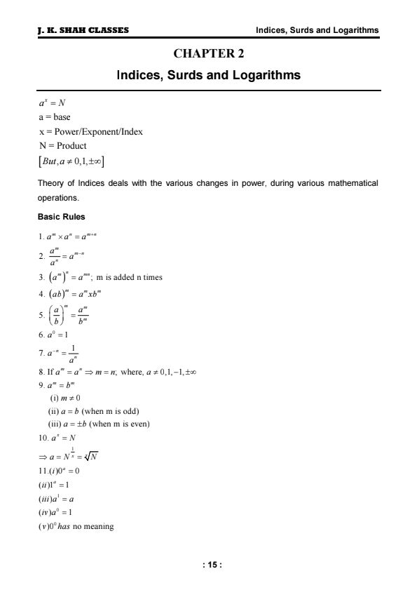 Indices, Surds and Logarithms 