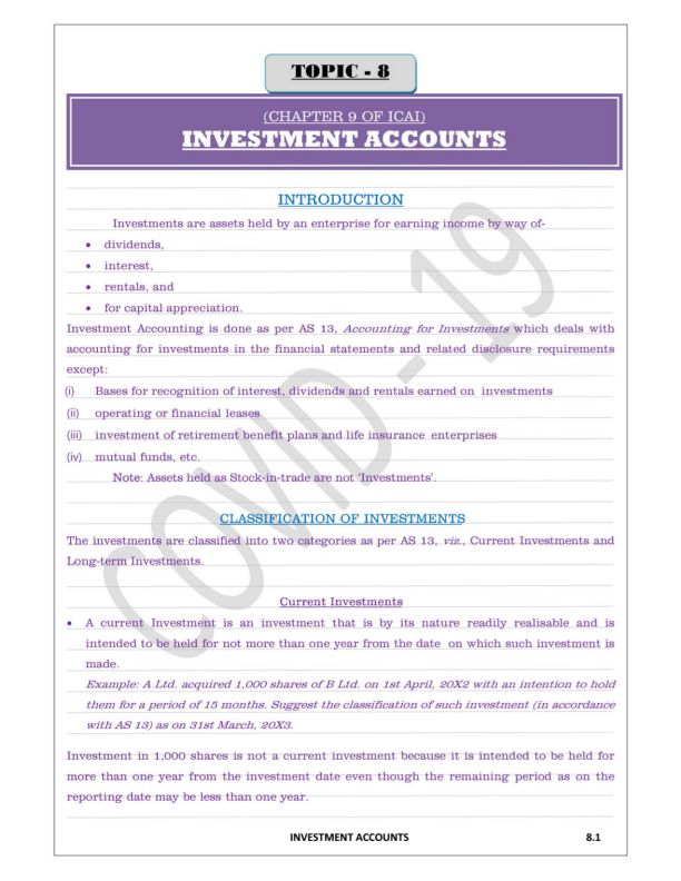 Investment Accounts Detailed Notes 