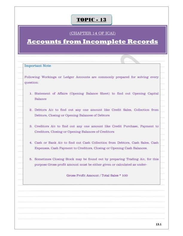 Accounts from Incomplete Records Detailed Notes 