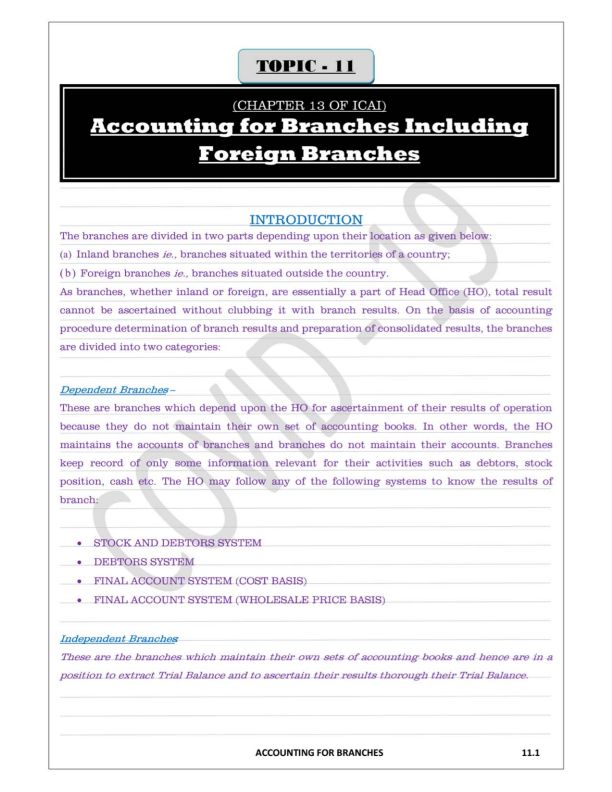 Accounting for Branches including Foreign Branches Detailed Notes 