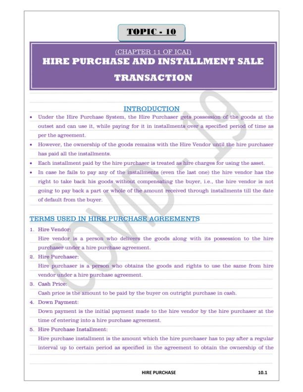 Hire Purchase and Installment Sale Transaction Detailed Notes