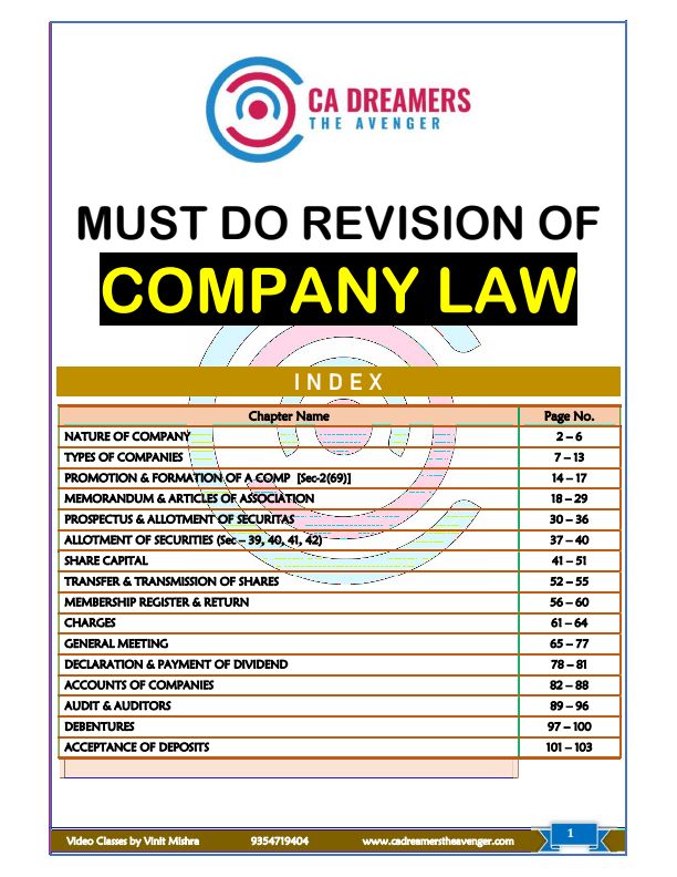 Company Law Revision Book by CA Dreamers