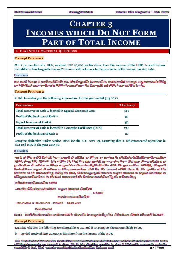 Taxation Chapter 3 Exempt Income which do not form part of Total Income Compiler by CA Kishan Kumar 