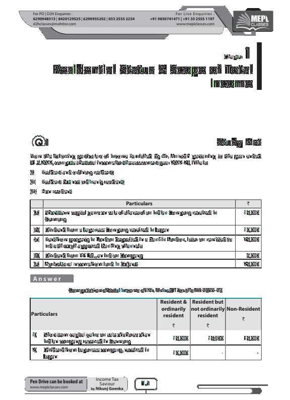 Taxation Residential Status and Scope of Total Income Compiler by Nikunj Goenka