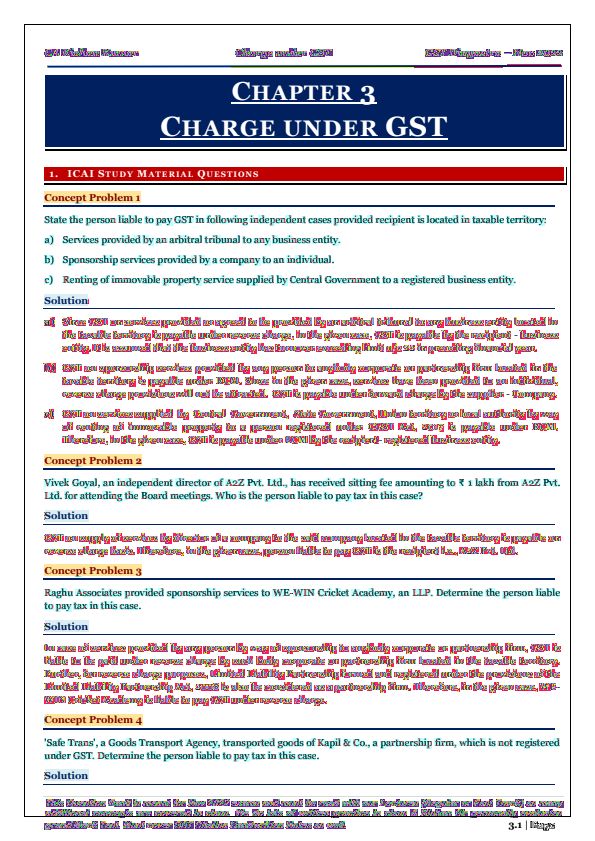 Chapter 3 Charge under GST MCQs by CA Kishan Kumar 