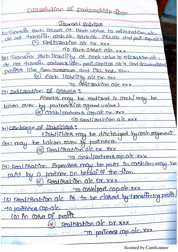 Dissolution of Partnership Handwritten Notes