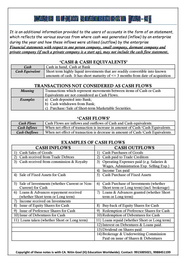 Cash Flow Statement Handwritten Notes 