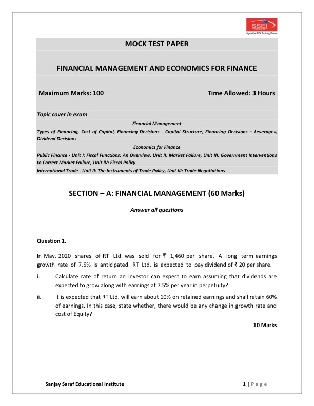 FM Eco Question Bank for Practice