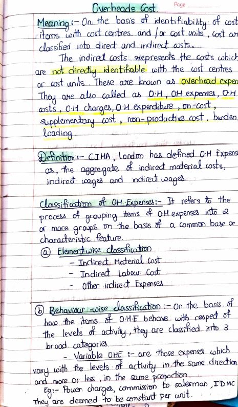 Costing Overheads Handwritten Notes