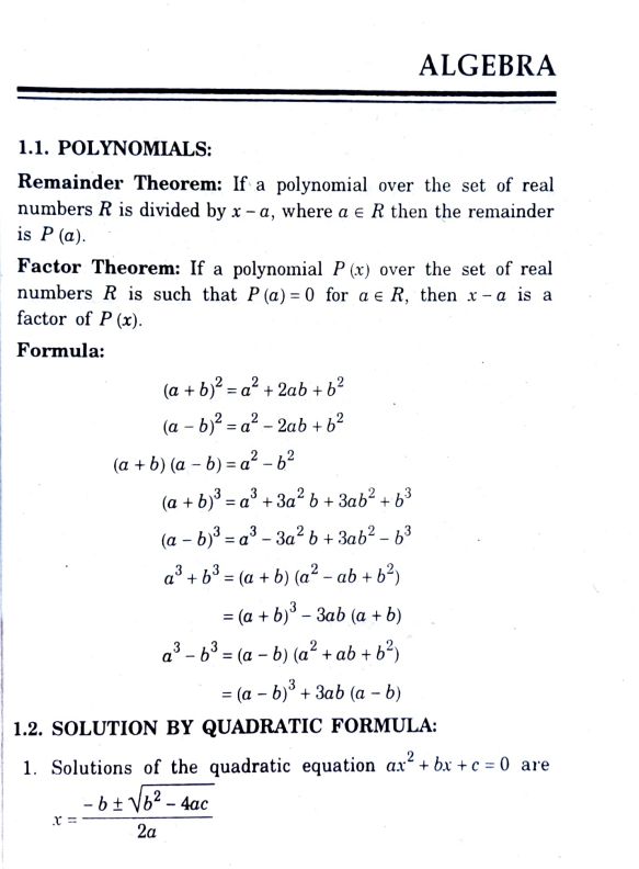 Algebra Notes and Formulas 