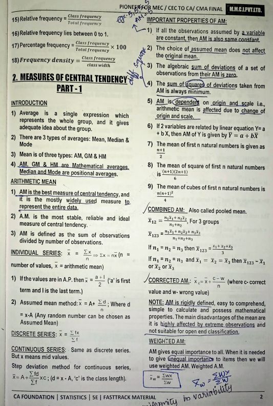 Measures of central tendency formulas for ca foundation 