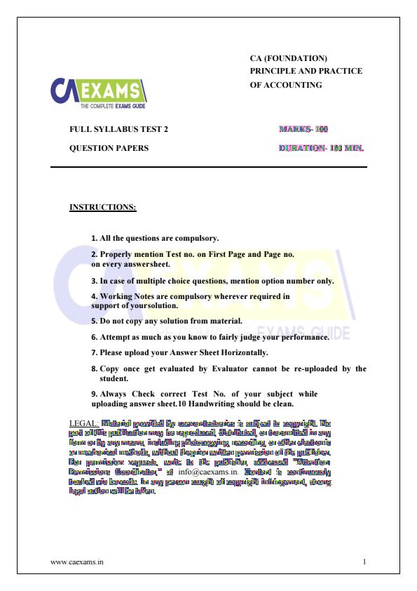 CA Foundation - Full Syllabus Exam 100 Marks By CA Exam Test Series (www.caexama.in)

Must Practice for this. Covered 65-70% Similar Questions in each Attempt.