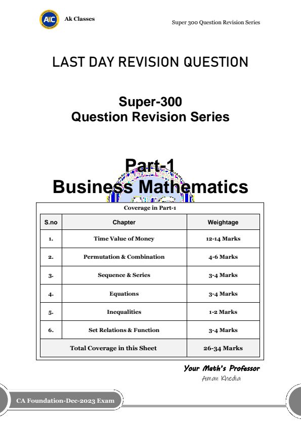 LAST DAY REVISION QUESTIONS FOR MATHS 