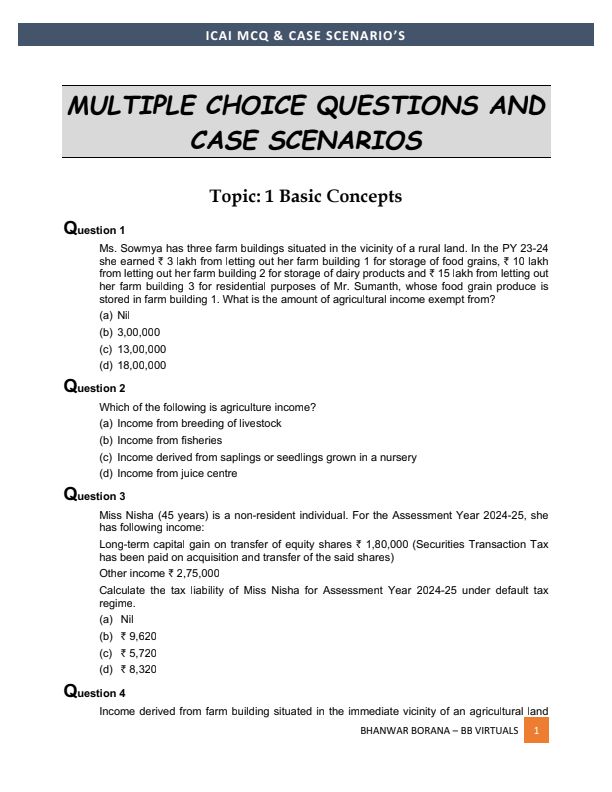 MCQ practice questions by CA Bhanwar Borana sir (with answers). sufficient for exam perspective.
Follow for more.