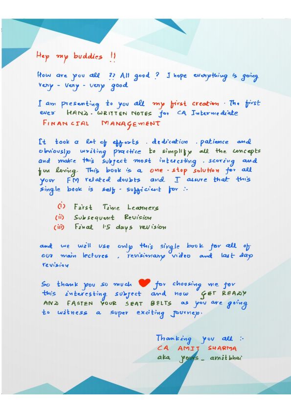 Financial Management Handwritten notes by CA Amit Sharma aka Amit Bhai