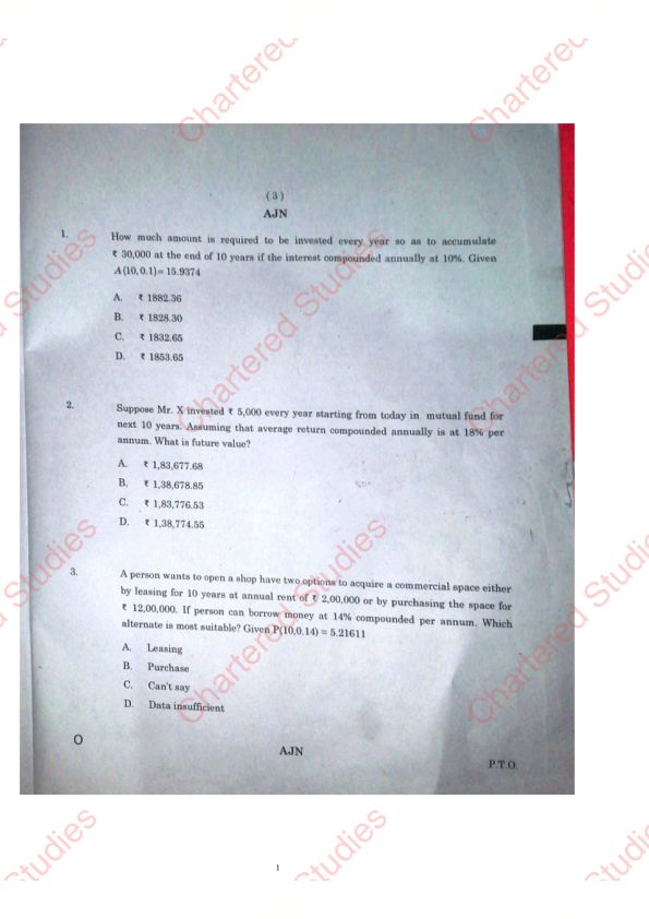 ICAI PYQ ( Paper-3 Quantitative Aptitude )
Dec-23 Foundation exam's Question Paper !