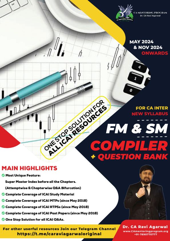 FM SM compiler covering the ICAI module, RTP, MTP, and PYQ questions important for exam point of view. Sufficient for exam.
Follow for more.