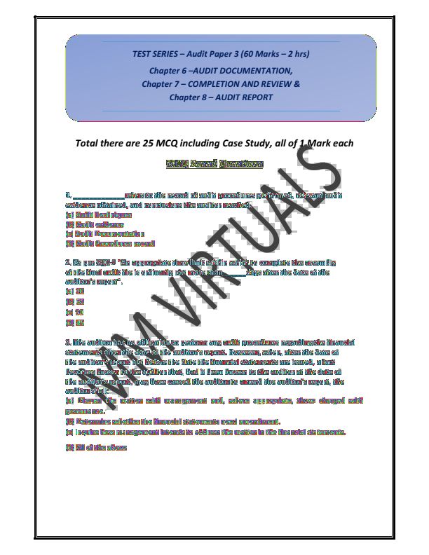 Self evaluation test of ch 6, 7 and 8 of AUDIT.(Including MCQ and the solution are in this pdf itself)