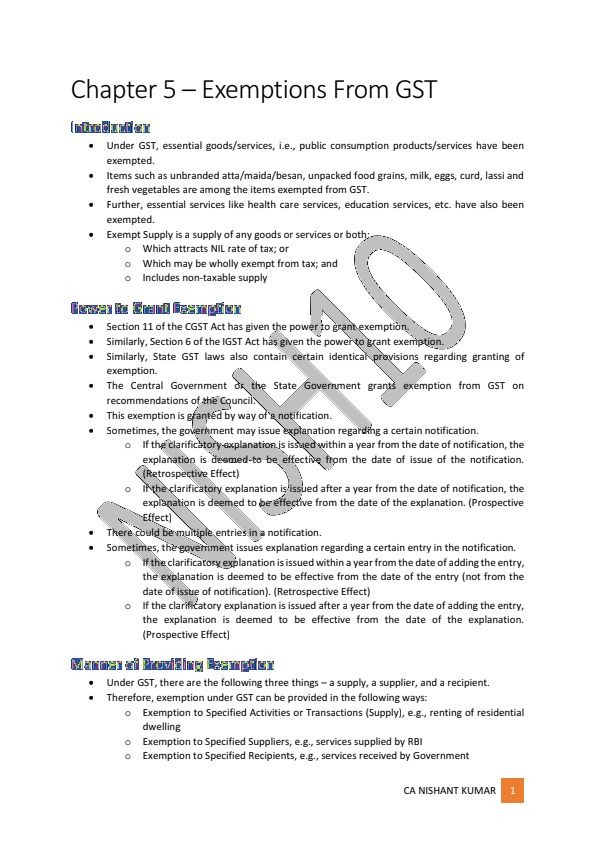Exemption from GST pdf Nishant sir unacademy 