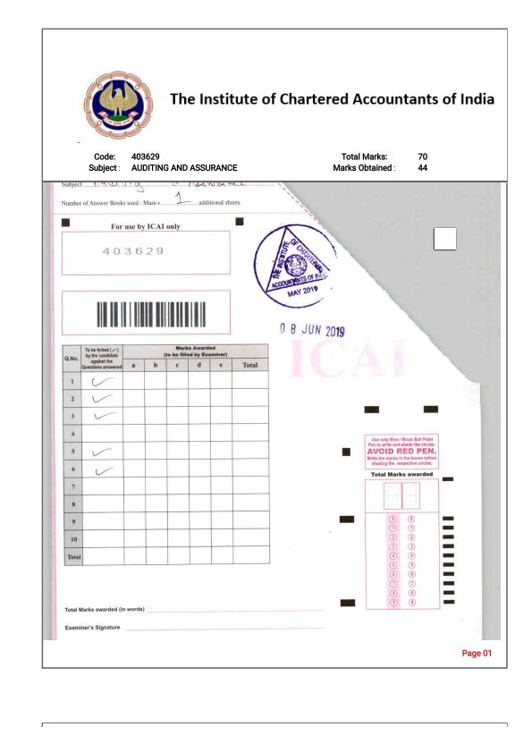 Ca inter audit answer sheet