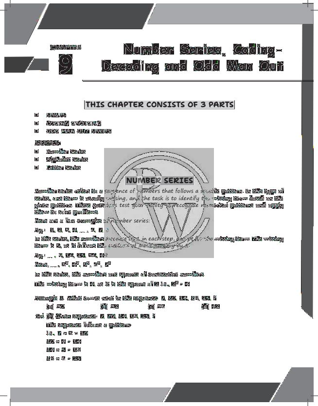 CA wallah 
Number , series , coding , decoding and odd one out 
PDF 500 + question of chapter 9