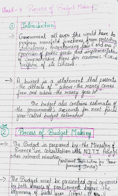 Chapter 7-Public Finance 
Unit -3 Process of budget making 
